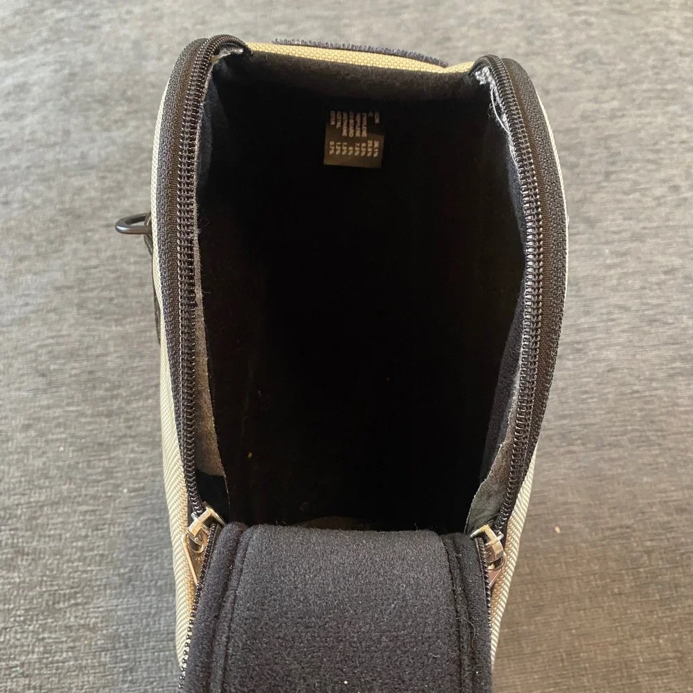Canon Camera Lens Case LZ1324 Tan Black Faux Leather Padded Pouch Zip Closure